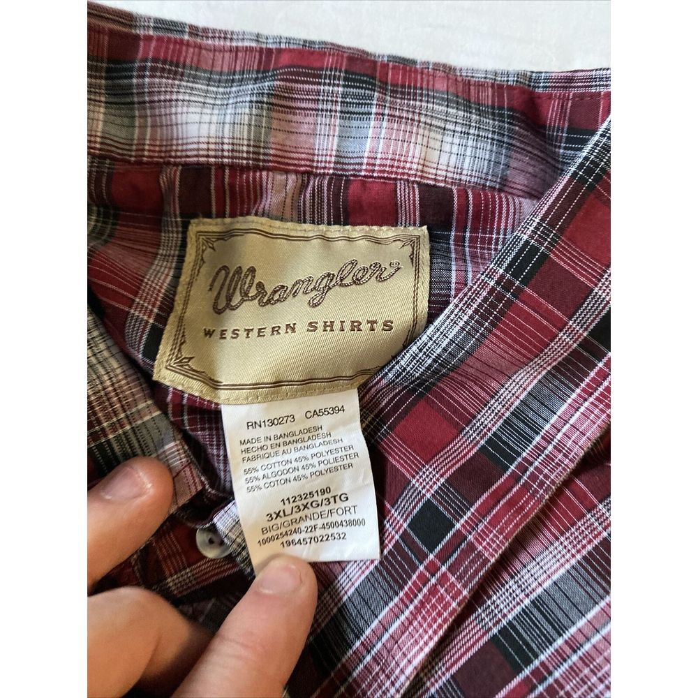 Wrangler Shirt Mens 3XL Red Maroon Pearl Snap Plaid Western Cowboy Rancher EUC - Picture 7 of 7